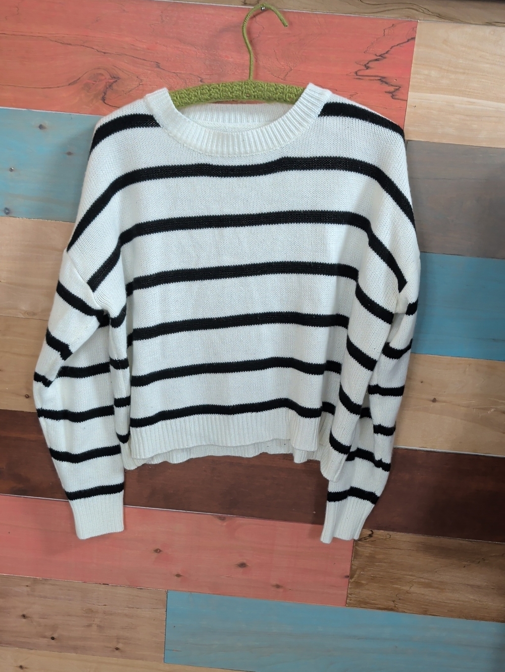 SHEIN Black & White Striped Crewneck Sweater